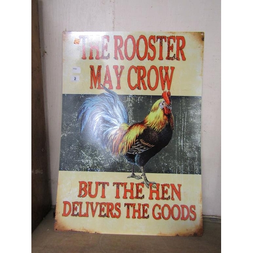2 - REPRODUCTION 'ROOSTER' TIN SIGN