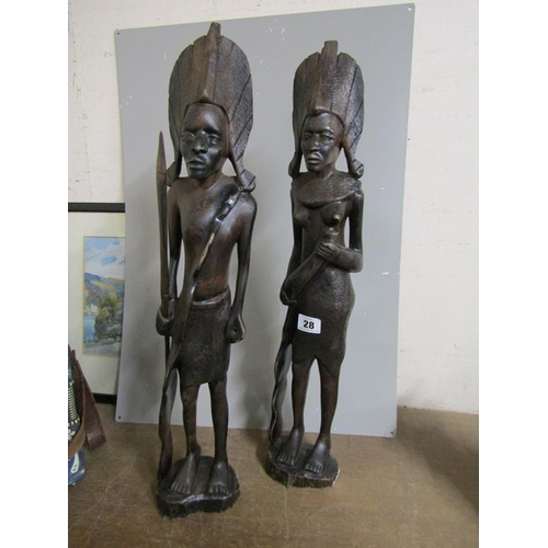 28 - PAIR OF CARVED AFRICAN WOODEN FIGURES