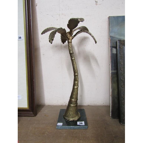 38 - LARGE BRASSED PALM TREE ON A MARBLE BASE