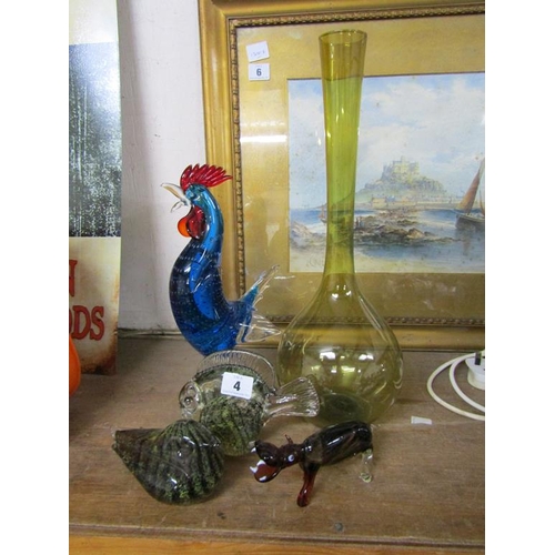 4 - COLLECTION OF ART GLASS ANIMALS AND A SCANDINAVIAN ART GLASS VASE