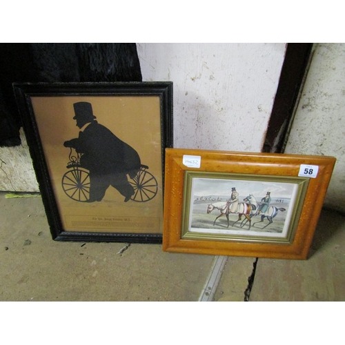 58 - MAPLE FRAMED HORSE RACING ENGRAVING AND ONE PRINT