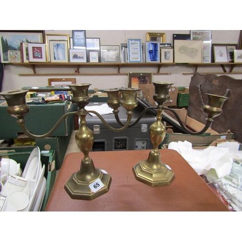 65 - PAIR OF BRASS TABLE CANDELABRA