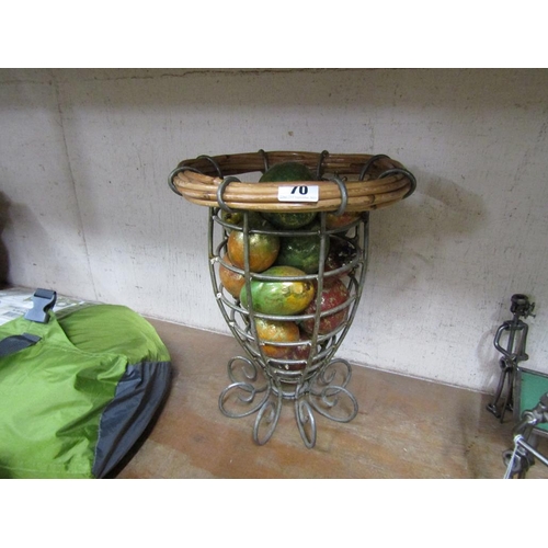 70 - DECORATIVE METAL BASKET CONTAINING FAUX FRUIT