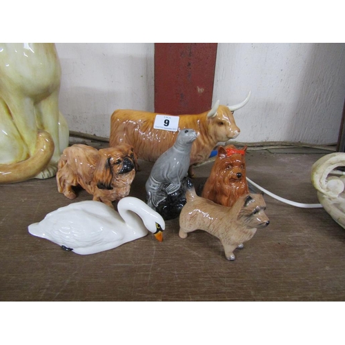 9 - BESWICK HIGHLAND COW, SWAN, SEAL AND BESWICK/DOULTON DOGS