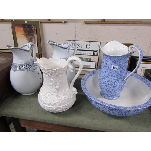 206 - CERAMIC WASH JUGS AND A BOWL