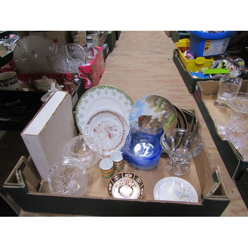 217 - BOX OF MIXED GLASSWARE, CRYSTAL AND PORCELAIN