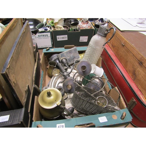 478 - MIXED METALWARE, SILVER PLATE AND CLARET JUG AND CANTEEN OF CUTLERY