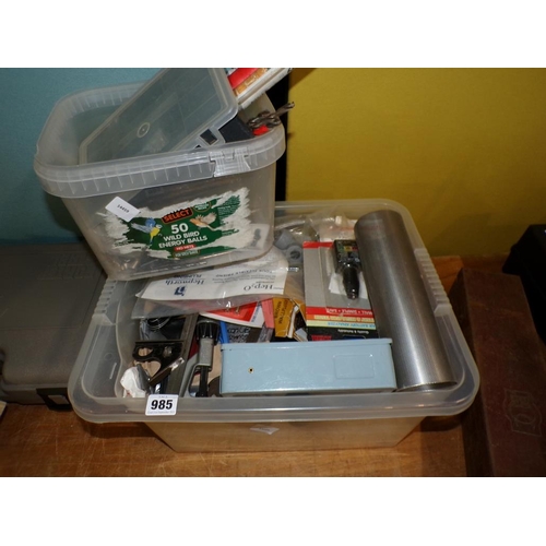 985 - BOX OF MISC. TOOLS AND DRILLS ETC