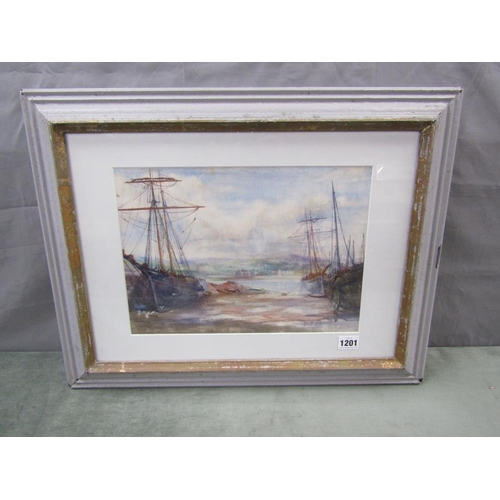 1201 - SIGNED INDISTINCTLY, DATED 1919 PORT ST MARY HARBOUR, WATERCOLOUR F/G 24 x 33  cms