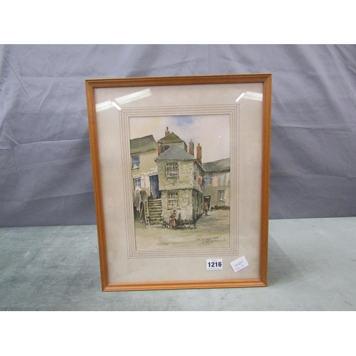 1216 - W WILLS 1875 - COTTAGE IN A BACK STREET SIGNED AND DATED WATERCOLOUR F/G 26 x 18cms