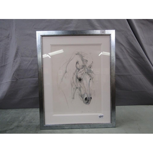 1217 - L KRAVAN 2005 - PORTRAIT OF A HORSE, BLACK AND WHITE PRINT F/G 41 x 29 cms