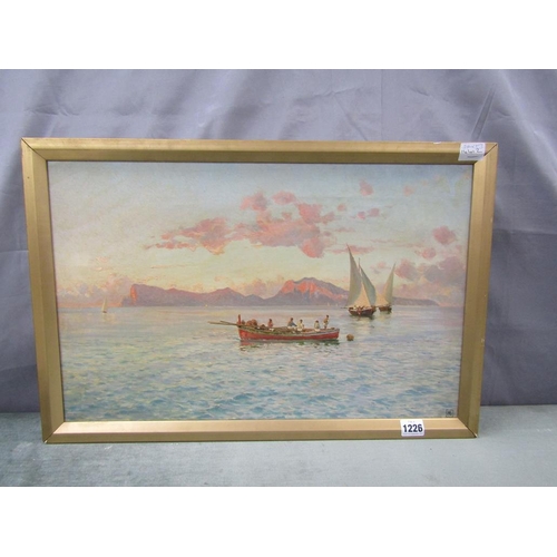 1226 - SIGNED IN MONO - BURYING GOODS FROM THE SAILING VESSELS OIL ON CANVAS, FRAMED 34 x 53 cms