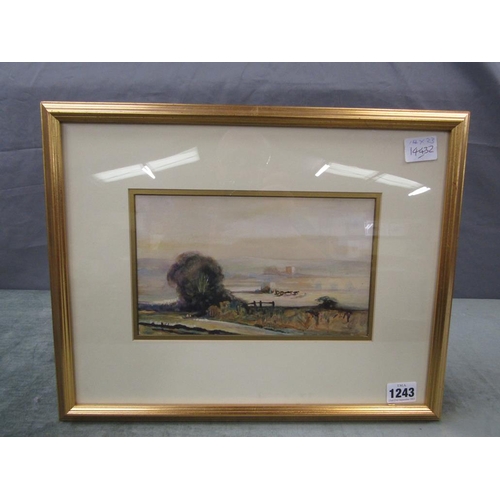 1243 - UNSIGNED, LATE 19/EARLY 20c HARVEST TIME WATERCOLOUR.  F/G 14 x 23 cms