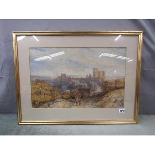 1245 - SIGNED IN MONO SWR 1852 - ABBEY AND CASTLE IN LANDSCAPE SETTING WITH TWO FIGURES IN THE FOREGROUND, ... 