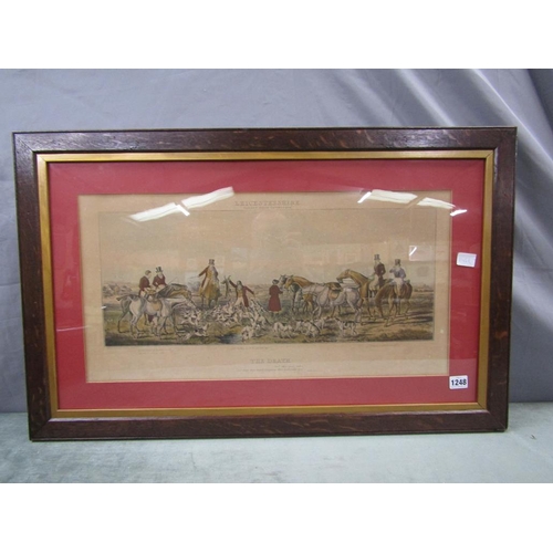 1248 - F/G VICTORIAN COLOURED PRINT LEICESTERSHIRE HUNT 31 x 62 cms