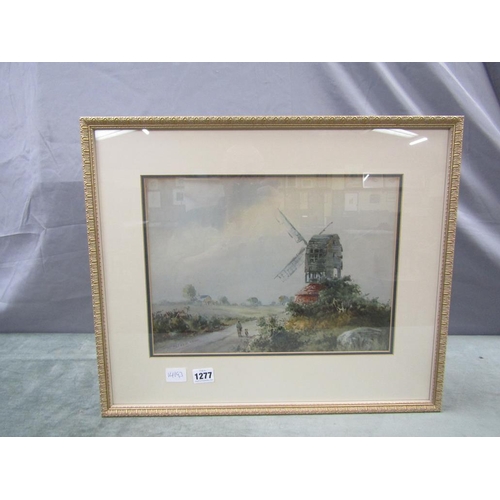 1277 - T R STEELE - THE DERELICT WINDMILL, WATERCOLOUR F/G 26 x 35 cms