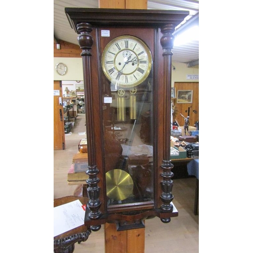 1278A - LATE 19/EARLY 20c VIENNA TYPE REGULATOR IN GLAZED WALNUT AND EBONISED CASE 98cms TALL