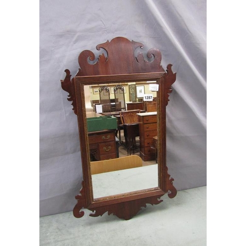 1287 - WILLIAM AND MARY STYLE FRET CUT WALL MIRROR 65 x 39 cms
