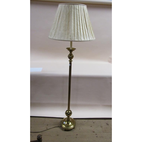1288 - BRASS COLUMN STANDING LAMP WITH SHADE, THE COLUMN 125cms H