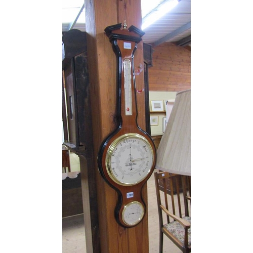 1289 - CONTEMPORARY WALL BAROMETER BY W WIDDOP WITH HYGROMETER AND TEMPERATURE GAUGE 90cms H