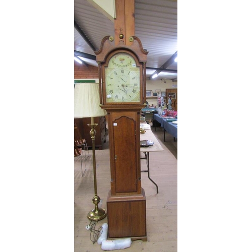 1290 - OAK LONGCASE CLOCK WITH ARCHED PAINTED DIAL NAMED J A. S LAWDER PRESTON-PANS 218cms H