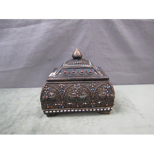 1325 - ORIENTAL COMPOSITE JEWEL DECORATED BOX AND COVER 21cms L