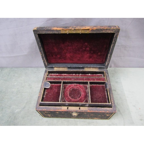 1330 - VICTORIAN LEATHER JEWELLED BOX - 24cms W