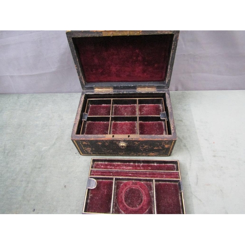 1330 - VICTORIAN LEATHER JEWELLED BOX - 24cms W