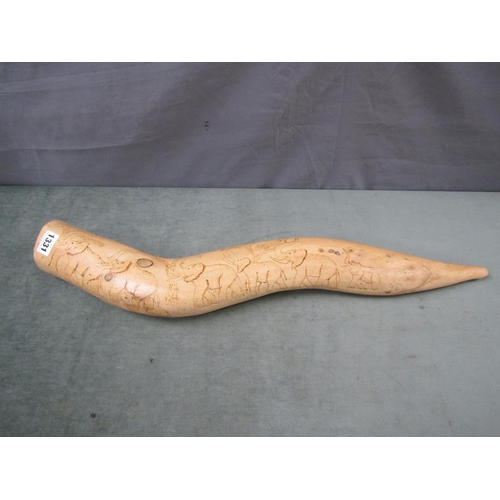 1331 - CARVED WOOD IMITATION OF ELPHANT TUSK - 63cms L