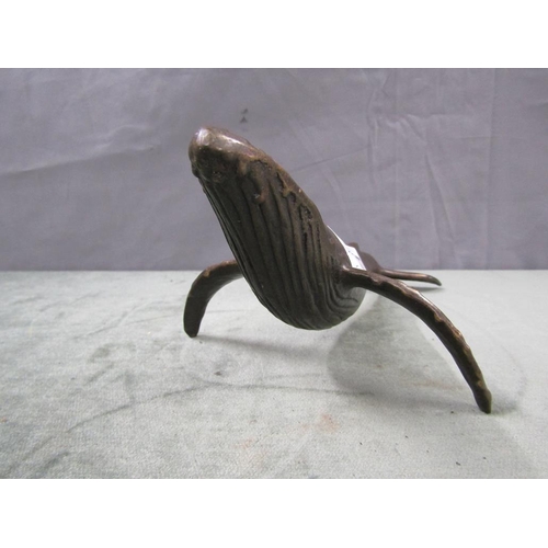 1377 - CAST BRONZE FIGURE OF A WHALE INSCRIBED NALLES 1986 - 25cms L