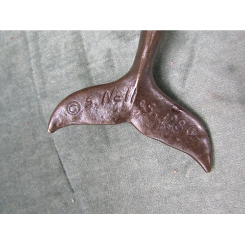 1377 - CAST BRONZE FIGURE OF A WHALE INSCRIBED NALLES 1986 - 25cms L