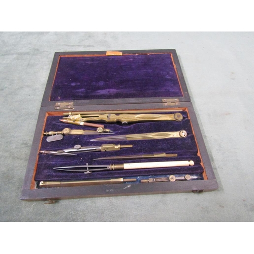 1406 - EDWARDIAN BOX OF DRAWING INSTRUMENTS