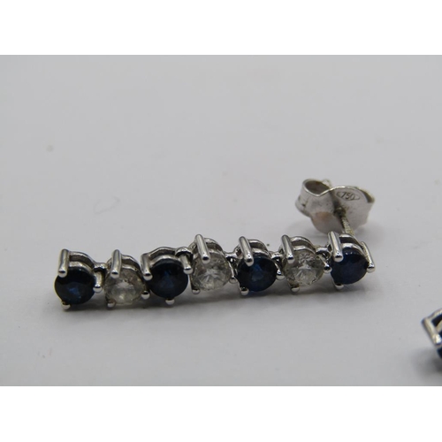 1449 - PAIR OF 18ct WHITE GOLD SAPPHIRE AND DIAMOND DROP EARRINGS