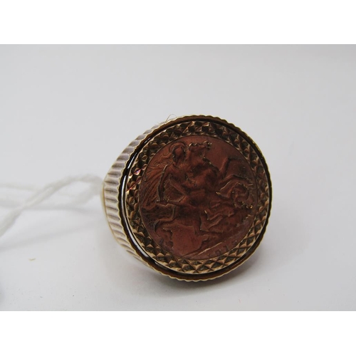 1451 - HALF SOVEREIGN RING SET IN 9ct GOLD MOUNT, TOTAL WEIGHT 8.5g