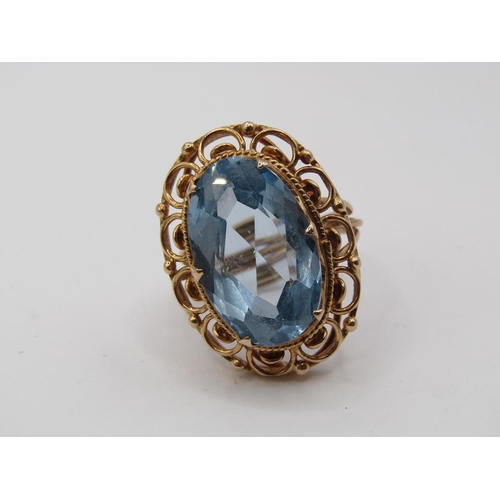 1456 - CONTINENTAL GOLD BLUE STONE SET RING SIZE Q