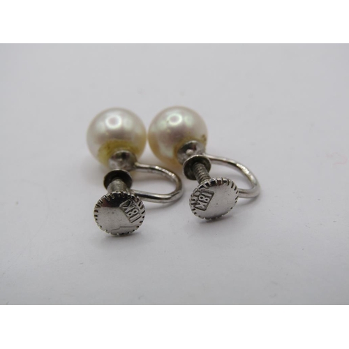 1477 - ONE PAIR OF 18ct AND ONE PAIR OF SILVER PEARL SET EARRINGS