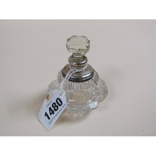 1480 - CUT GLASS SILVER TOPPED SCENT BOTTLE