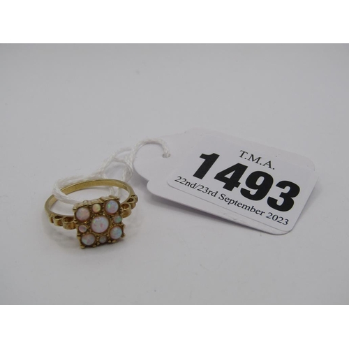 1493 - GOLD ON SILVER OPALINE RING - SIZE P 1/2