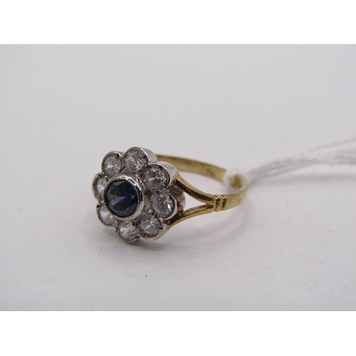 1494 - GOLD ON SILVER SAPPHIRE CLUSTER RING - SIZE O