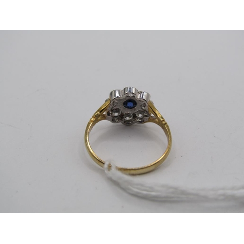 1494 - GOLD ON SILVER SAPPHIRE CLUSTER RING - SIZE O