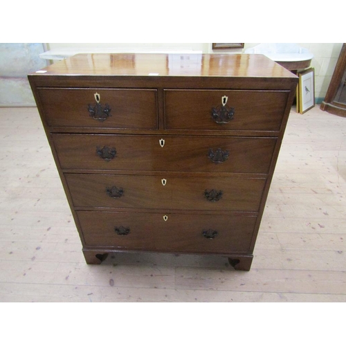 1751 - EARLY 19c MAHOGANY CHEST OF TWO SHORT/THREE LONG GRADUATED DRAWERS ON BRACKET FEET 92 x 103 cms