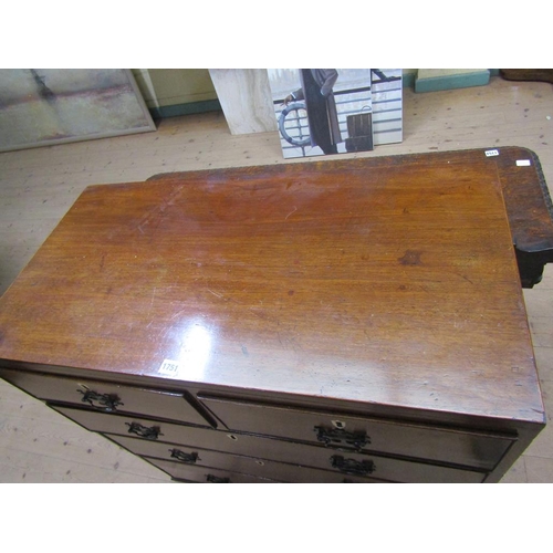 1751 - EARLY 19c MAHOGANY CHEST OF TWO SHORT/THREE LONG GRADUATED DRAWERS ON BRACKET FEET 92 x 103 cms