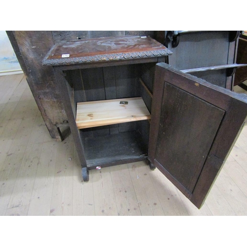 1752 - 19c GOTHIC CARVED PEDESTAL CABINET, UPPER SECTION WITH OPEN SHELVES UNDER CARVED CANOPY 60 x 234cms