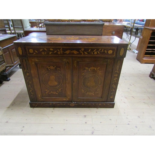 1755 - 19c CONTINENTAL MARQUETRY SIDE CABINET WITH CUPBOARD BASE ENCLOSED BY TWO DOORS 117 x 91cms H