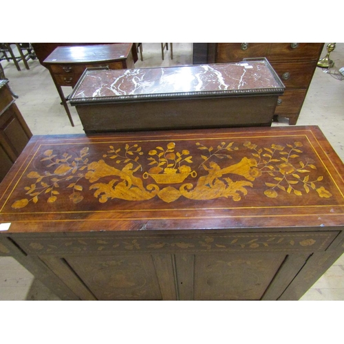 1755 - 19c CONTINENTAL MARQUETRY SIDE CABINET WITH CUPBOARD BASE ENCLOSED BY TWO DOORS 117 x 91cms H