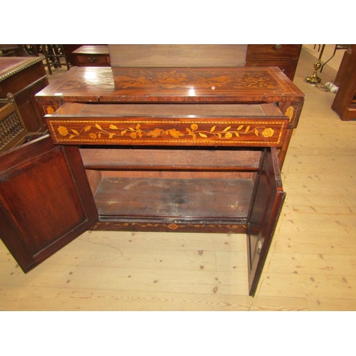 1755 - 19c CONTINENTAL MARQUETRY SIDE CABINET WITH CUPBOARD BASE ENCLOSED BY TWO DOORS 117 x 91cms H