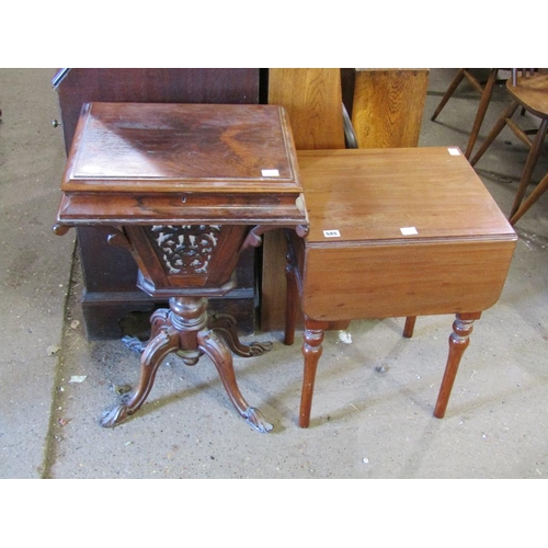 585 - VICTORIAN WORK TABLE AND A DROP LEAF TABLE