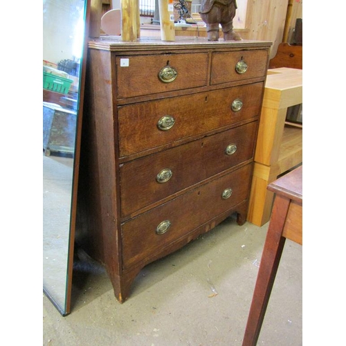 629 - GEORGIAN OAK CHEST OF TWO SHORT / THREE LONG DRAWERS