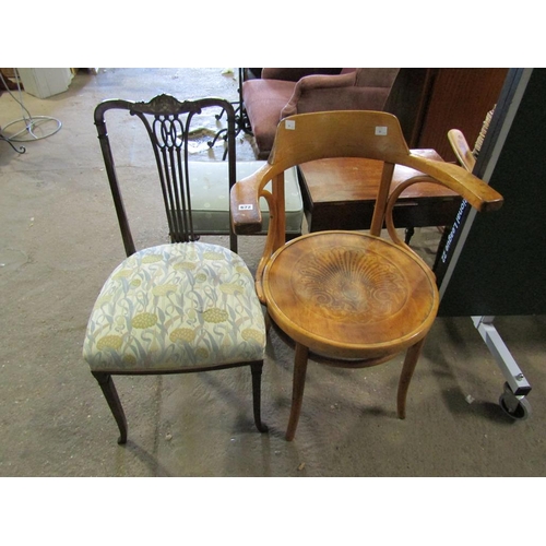 672 - BENTWOOD ARMCHAIR AND A VICTORIAN CHAIR