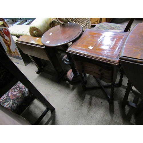 691 - DROP LEAF TABLE, TRIPOD TABLE, THREE DRAWER TABLE